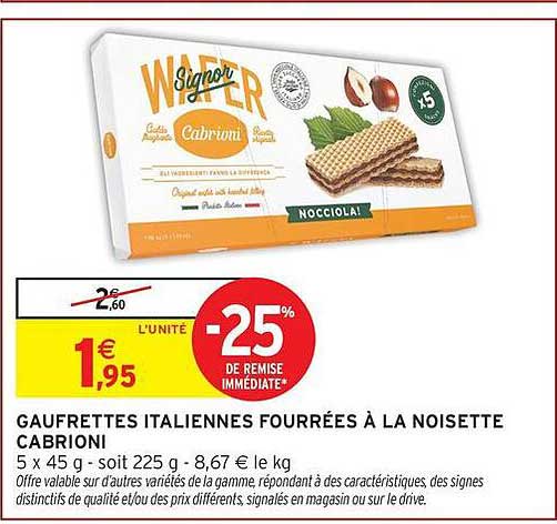 GAUFRETTES ITALIENNES FOURRÉES À LA NOISETTE CABRIONI
