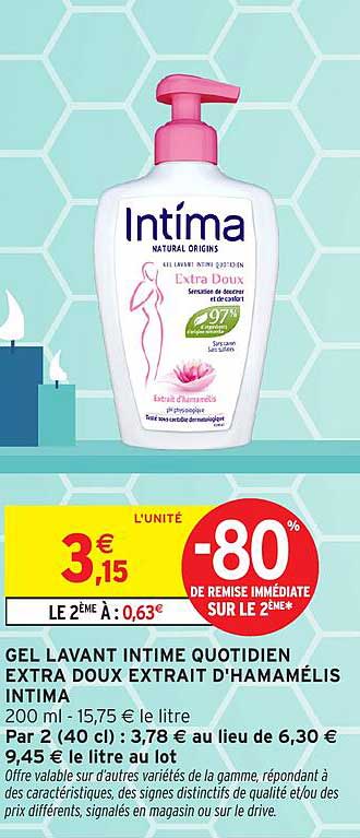 GEL LAVANT INTIME QUOTIDIEN EXTRA DOUX EXTRAIT D'HAMAMÉLIS INTIMA