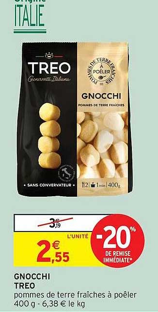 GNOCCHI TREO pommes de terre fraîches à poêler 400 g