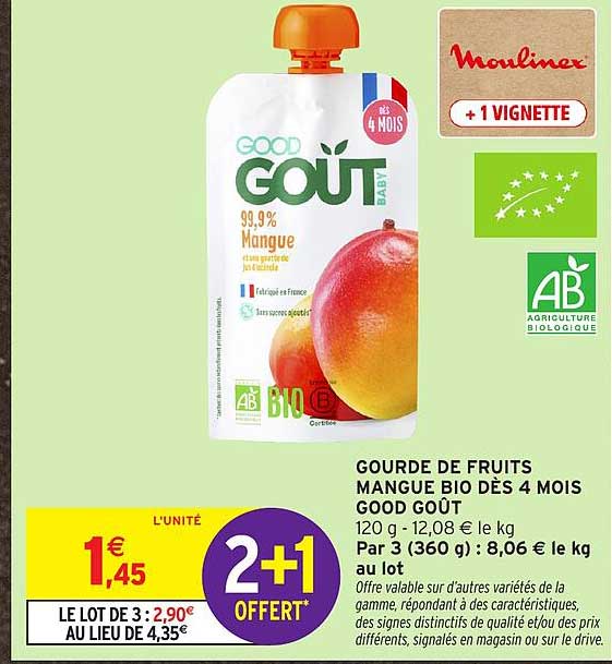 GOURDE DE FRUITS MANGUE BIO DÈS 4 MOIS GOOD GOUT