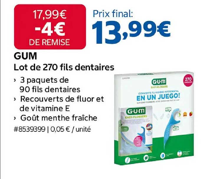 GUM Lot de 270 fils dentaires