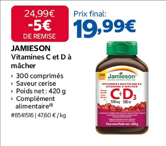 JAMIESON Vitamines C et D à mâcher