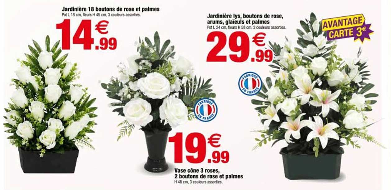 Jardinière 18 boutons de rose et palmes