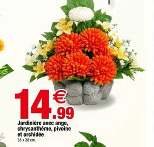 Jardinière avec ange, chrysanthème, pivoine et orchidée