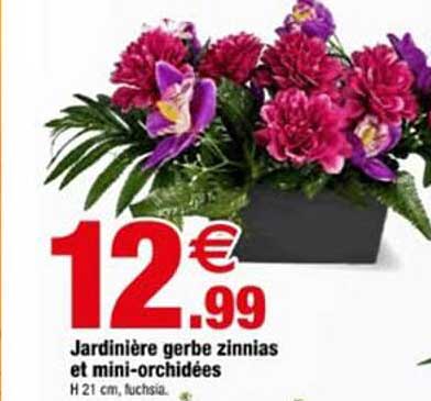 Jardinière gerbe zinnias et mini-orchidées