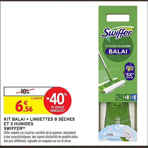 KIT BALAI + LINGETTES SÈCHES ET 3 HUMIDES SWIFFER