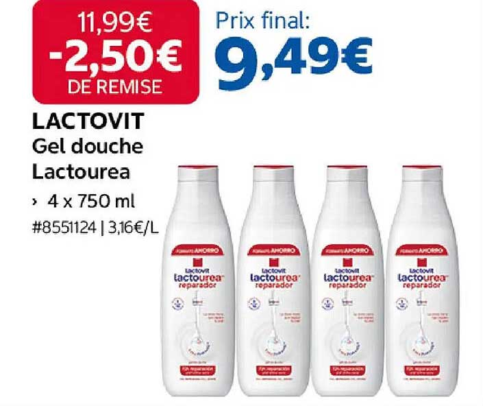 LACTOVIT Gel douche Lactourea , 4 x 750 ml