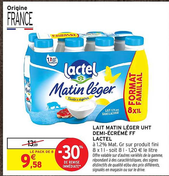 LAIT MATIN LÉGER UHT DEMI-ÉCRÉMÉ FF LACTEL