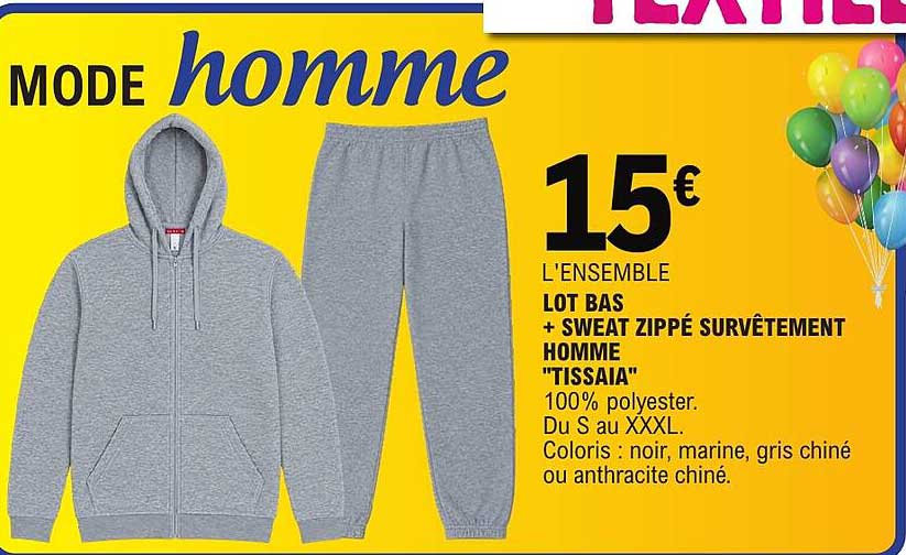 L'ENSEMBLE LOT BAS + SWEAT ZIPPÉ SURVETEMENT HOMME "TISSAIA"