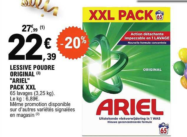 LESSIVE POUDRE ORIGINAL "ARIEL" PACK XXL
