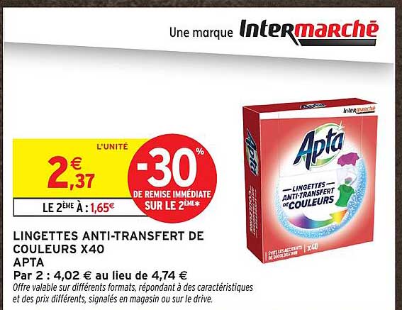 LINGETTES ANTI-TRANSFERT DE COULEURS X40 APTA