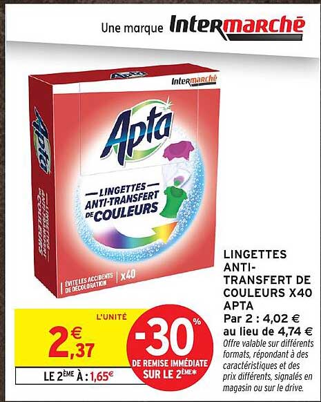 LINGETTES ANTI-TRANSFERT DE COULEURS X40 APTA