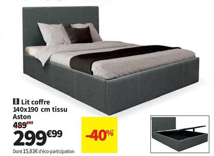 Lit coffre 140x190 cm tissu Aston