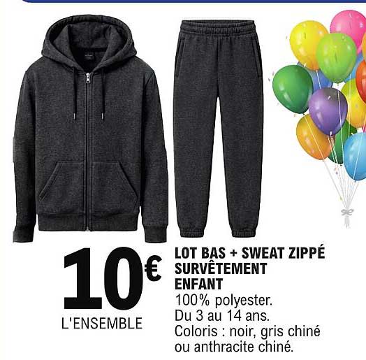 LOT BAS + SWEAT ZIPPÉ SURVÊTEMENT ENFANT