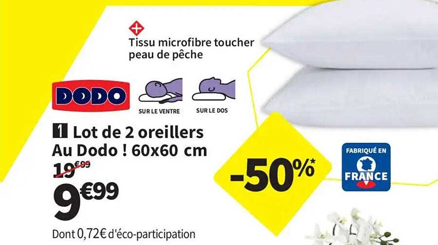 Lot de 2 oreillers Au Dodo ! 60x60 cm
