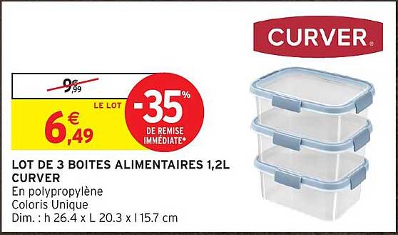 LOT DE 3 BOITES ALIMENTAIRES 1,2L CURVER