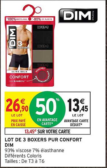 LOT DE 3 BOXERS PUR CONFORT DIM