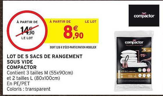 LOT DE 5 SACS DE RANGEMENT SOUS VIDE COMPACTOR