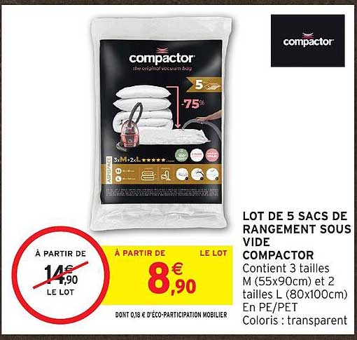LOT DE 5 SACS DE RANGEMENT SOUS VIDE COMPACTOR