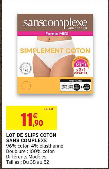 LOT DE SLIPS COTON SANS COMPLEXE