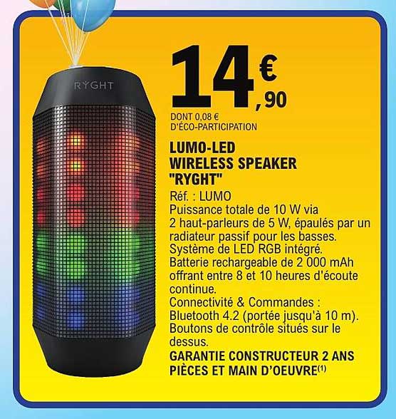LUMO-LED WIRELESS SPEAKER "RYGHT"