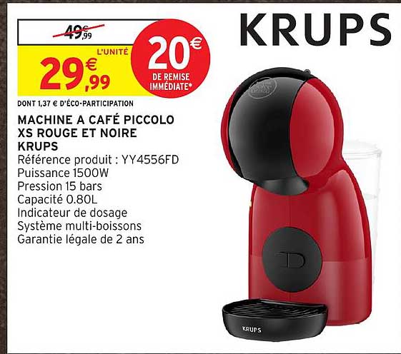 MACHINE A CAFÉ PICCOLO XS ROUGE ET NOIRE KRUPS