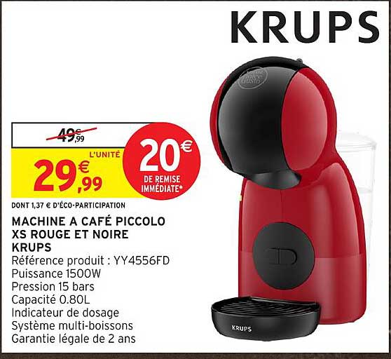 MACHINE A CAFÉ PICCOLO XS ROUGE ET NOIRE KRUPS