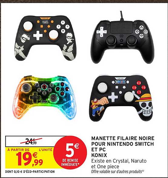 MANETTE FILAIRE NOIRE POUR NINTENDO SWITCH ET PC KONIX