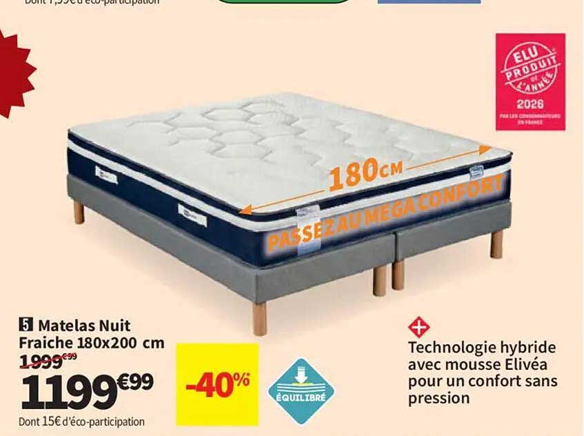 Matelas Nuit Fraiche 180x200 cm