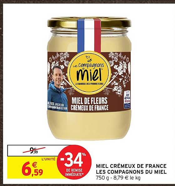 MIEL CRÉMEUX DE FRANCE LES COMPAGNONS DU MIEL 750 g