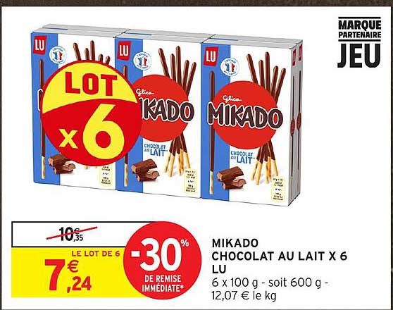 MIKADO CHOCOLAT AU LAIT X 6 LU