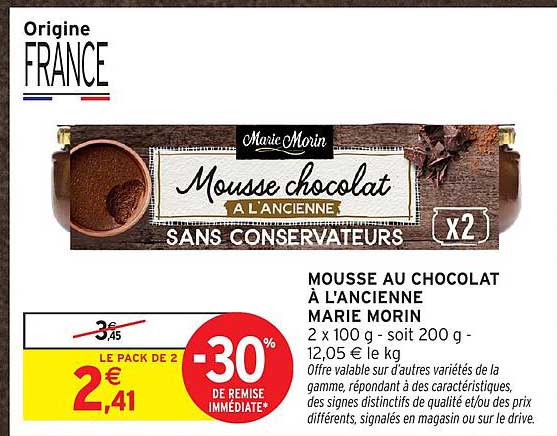 Mousse au chocolat à l’ancienne Marie Morin x2