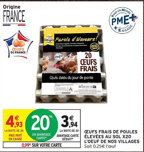 OEUFS FRAIS DE POULES ELEVÉES AU SOL X20 L’ŒUF DE NOS VILLAGES