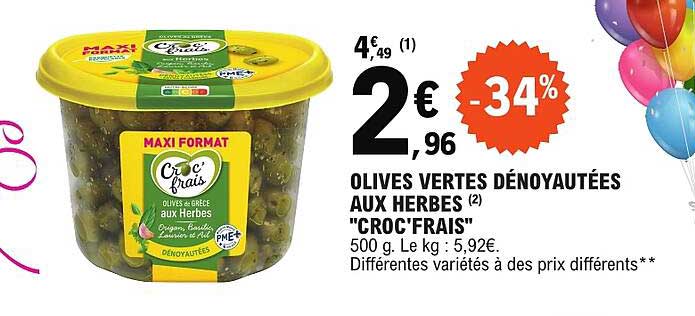 OLIVES VERTES DÉNOYAUTÉES AUX HERBES "CROC'FRAIS"