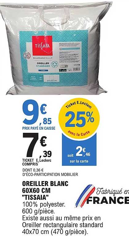 OREILLER BLANC 60X60 CM "TISSAIA"