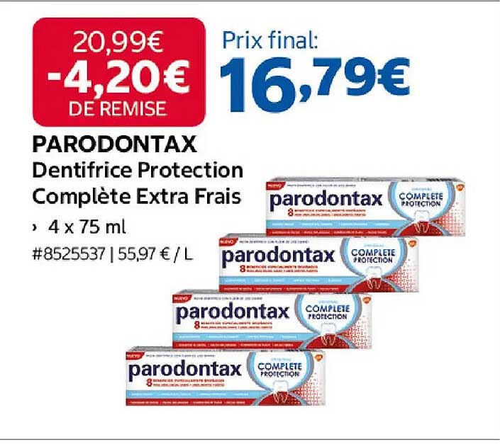 PARODONTAX Dentifrice Protection Complète Extra Frais , 4 x 75 ml