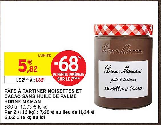 PÂTE À TARTINER NOISETTES ET CACAO SANS HUILE DE PALME BONNE MAMAN