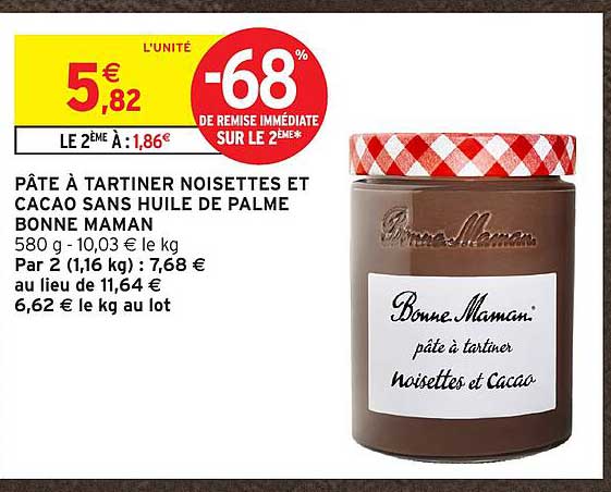 PÂTE À TARTINER NOISETTES ET CACAO SANS HUILE DE PALME BONNE MAMAN