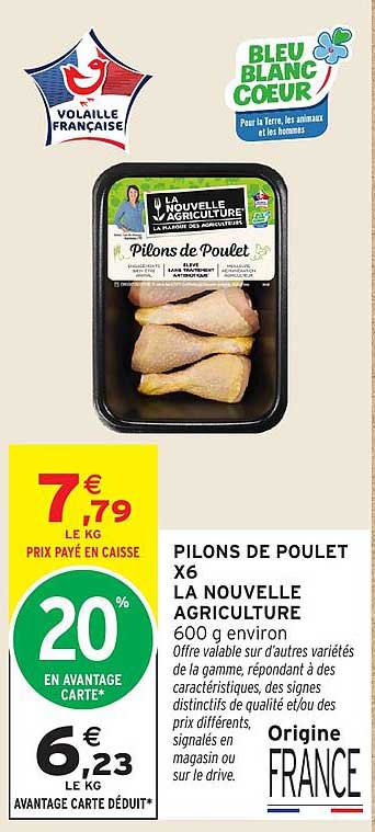 PILONS DE POULET X6 LA NOUVELLE AGRICULTURE 600 g environ
