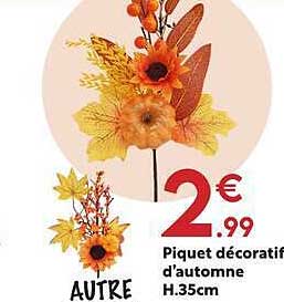 Piquet décoratif d'automne H.35cm
