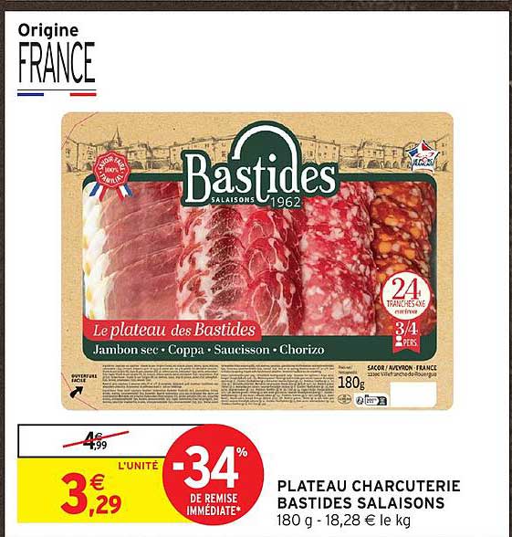 PLATEAU CHARCUTERIE BASTIDES SALAISONS 180 g - 18,28 € le kg