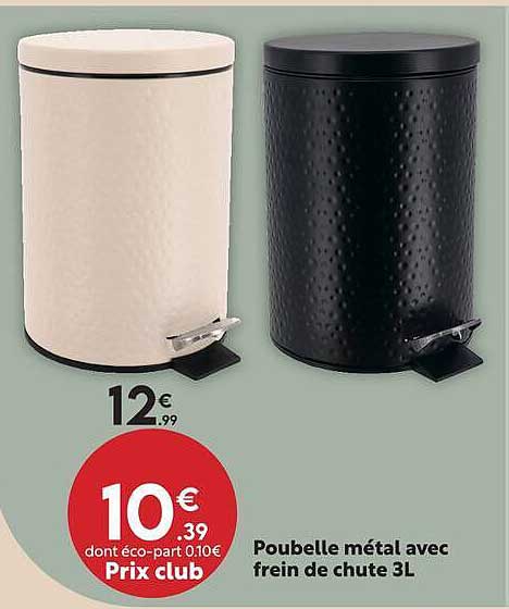 Poubelle métal avec frein de chute 3L