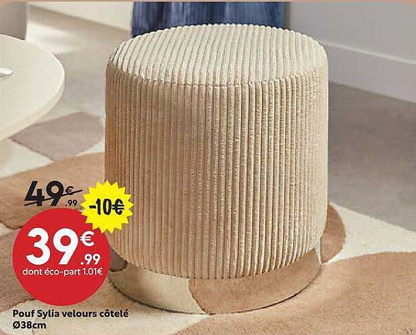 Pouf Sytia velours côtelé Ø38cm
