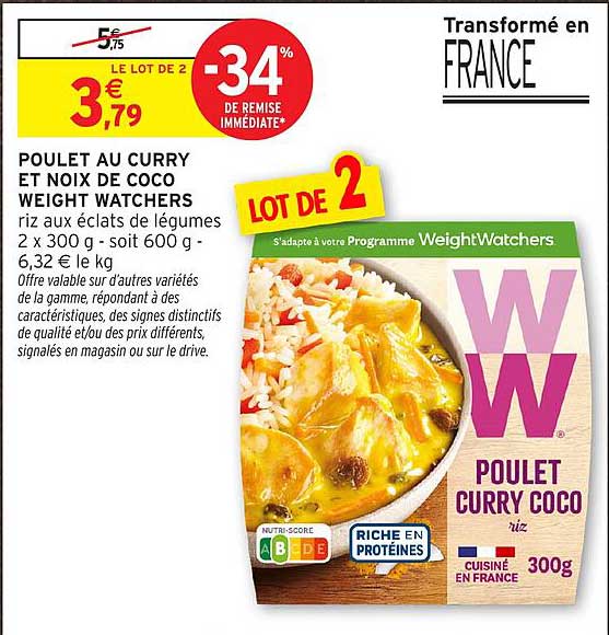 POULET AU CURRY ET NOIX DE COCO WEIGHT WATCHERS