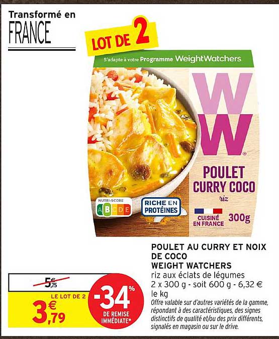 POULET AU CURRY ET NOIX DE COCO WEIGHT WATCHERS