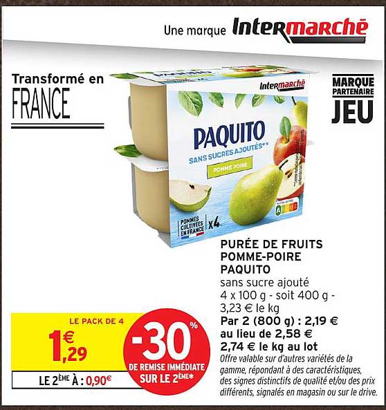 PURÉE DE FRUITS POMME-POIRE PAQUITO sans sucre ajouté
