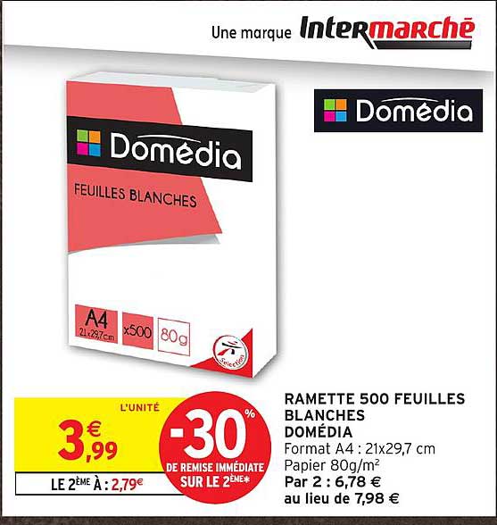 RAMETTE 500 FEUILLES BLANCHES DOMEDIA
