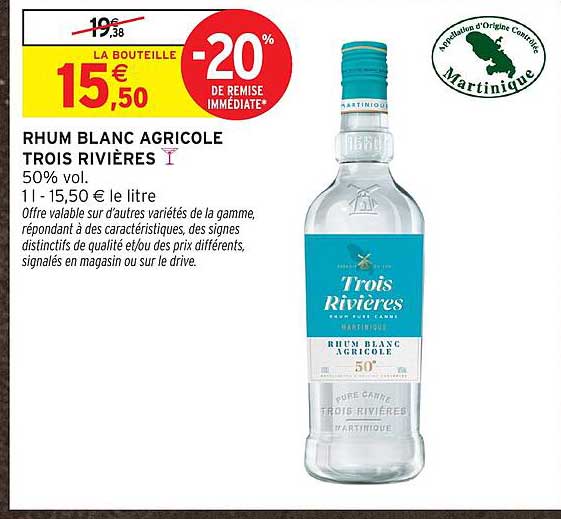 RHUM BLANC AGRICOLE TROIS RIVIÈRES