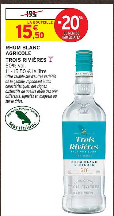 RHUM BLANC AGRICOLE TROIS RIVIERES
