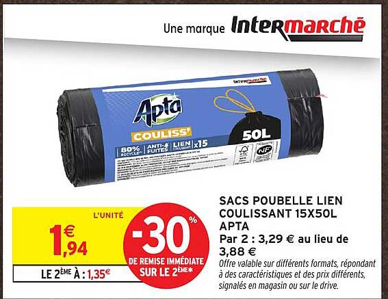 SACS POUBELLE LIEN COULISSANT 15X50L APTA